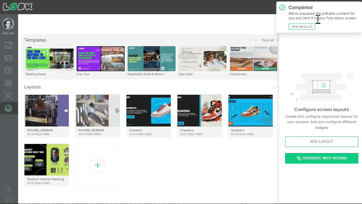 AI Wizard result on Demo Screen