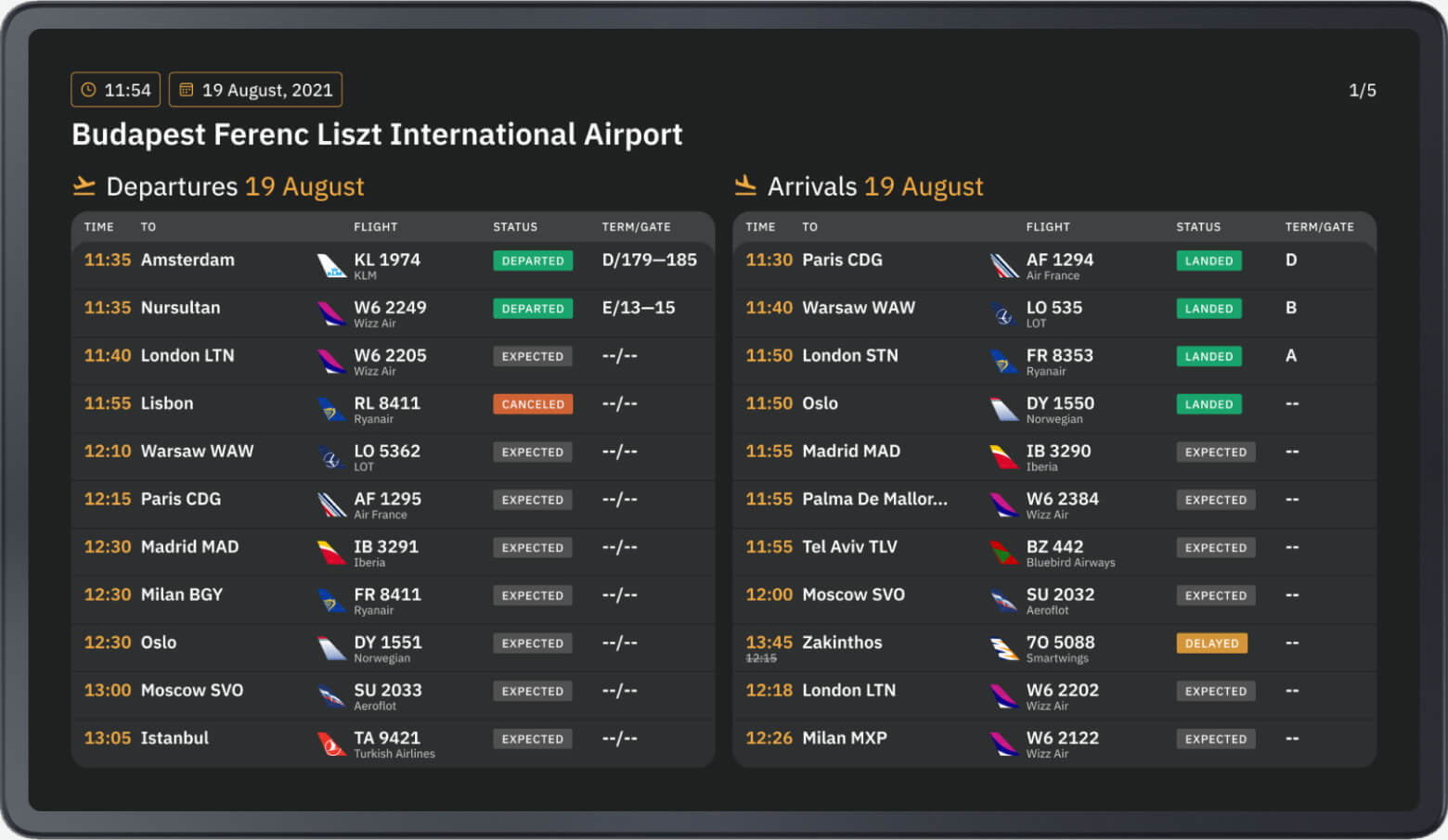 Flight Schedule App for Digital Signage Software